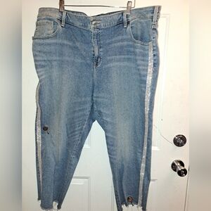 Lane Bryant Bling Rhinestone Side Jeans Raw Edge High Rise Straight 24 Plus